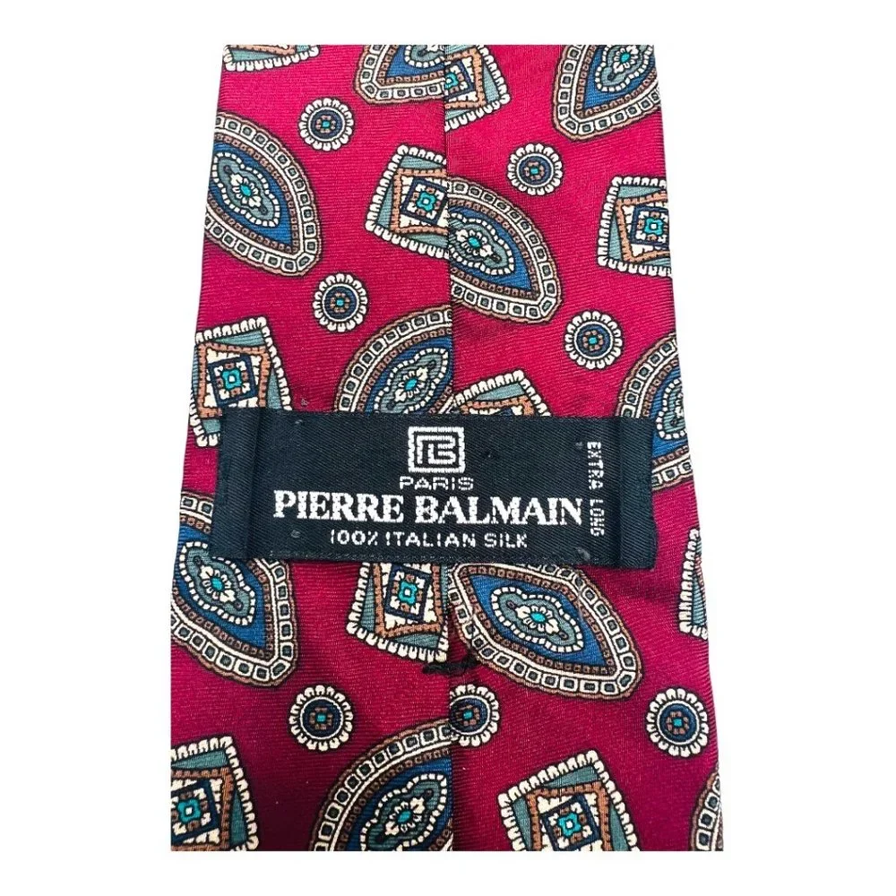 Pierre Balmain 100% Italian Silk Men's Tie Extra Long Burgundy